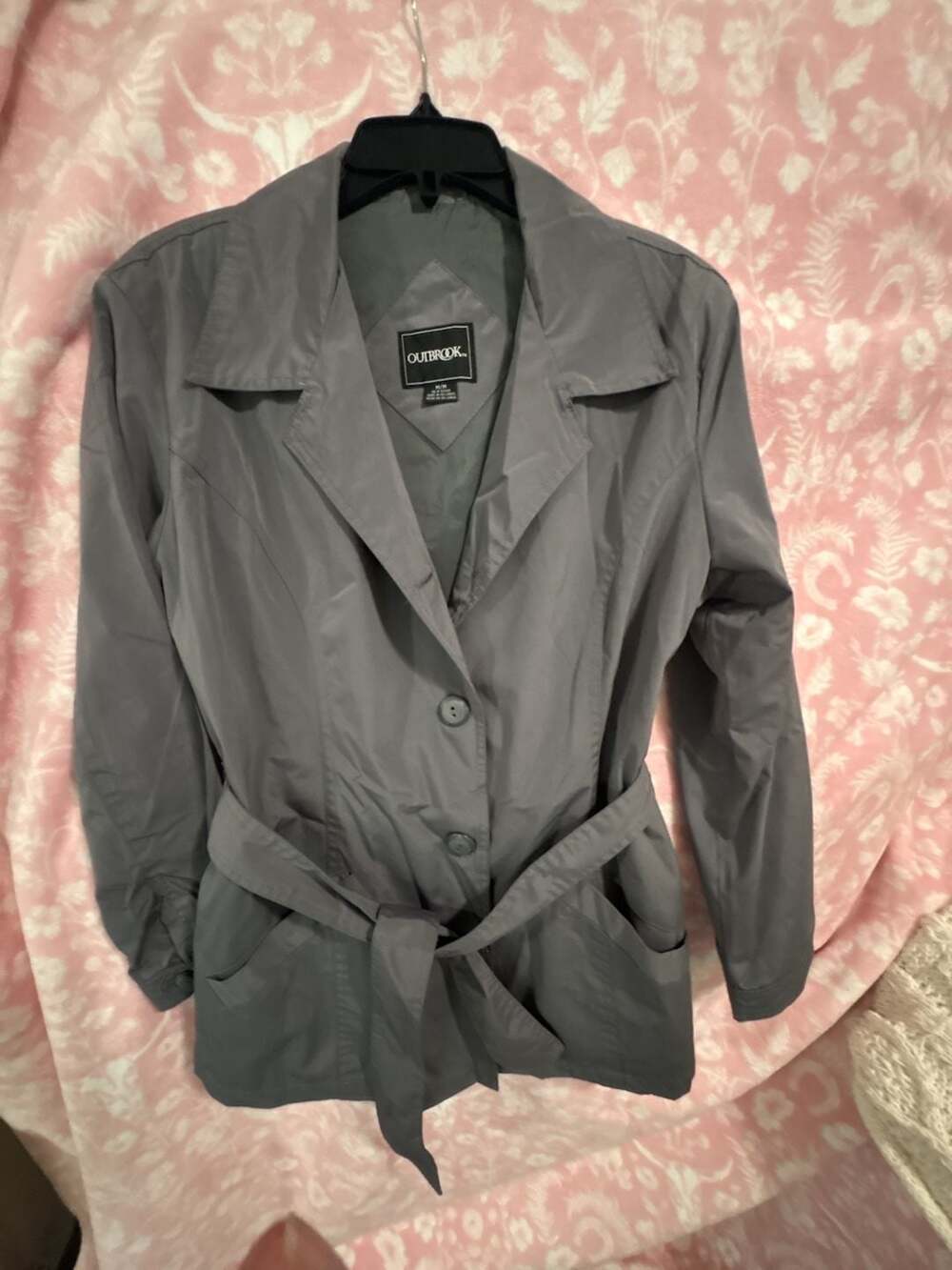 Outbrook Women's Gray Belted Short Trench Rain Coat Jacket